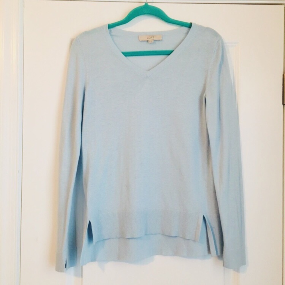 LOFT Light Blue V-Neck Sweater • XSmall